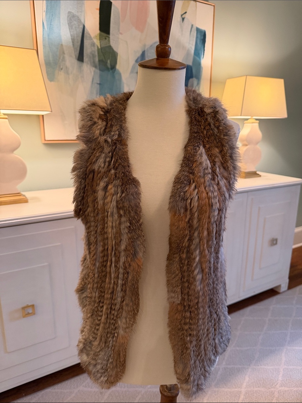 525 America Taupe Faux Fur Open Vest